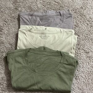 3 Pack All Saints Men's T-Shirt Trio - Olive, Light Brown, Cream